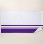 Coole Streifen mit Lila Rand auf Weiß Strandtuch (Vorderseite)