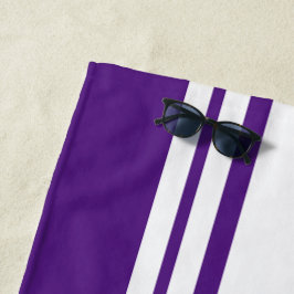 Coole Streifen mit Lila Rand auf Weiß Strandtuch
