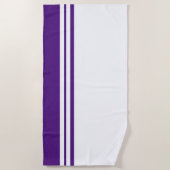 Coole Streifen mit Lila Rand auf Weiß Strandtuch (Vorderseite)