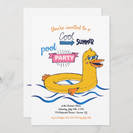 Coole Summer Pool-Party Einladung (Vorne/Hinten)