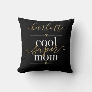 Coole Super Mama Personalisiert Schwarz und Gold Kissen