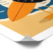 Coole Surfs Möwe Retro-Strandurlaub Poster (Ecke)