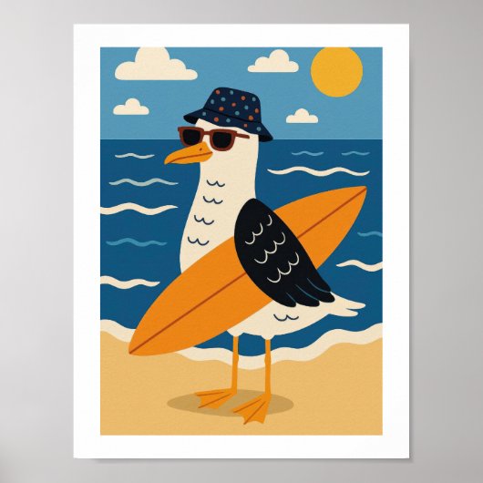 Coole Surfs Möwe Retro-Strandurlaub Poster (Vorne)
