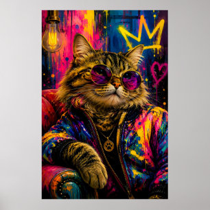 Coole Tabby-Katze mit Sonnenbrille im urbanen Stil Poster