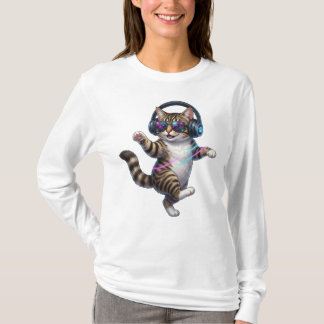 Coole tanzende Katze mit Kopfhörern und Sonnenbril T-Shirt