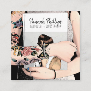 Coole Tätowiermädchen-Illustration, trendige Schri Quadratische Visitenkarte