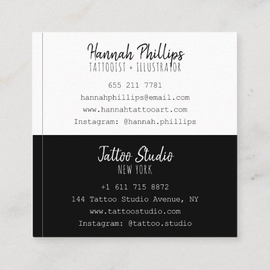 Coole Tätowiermädchen-Illustration, trendige Schri Quadratische Visitenkarte (Rückseite)