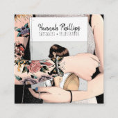 Coole Tätowiermädchen-Illustration, trendige Schri Quadratische Visitenkarte (Vorderseite)