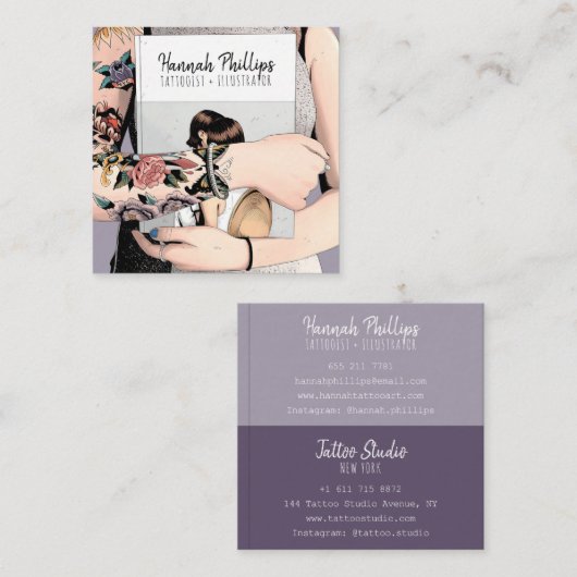 Coole Tätowiermädchen-Illustration Trendskript lil Quadratische Visitenkarte (Vorne/Hinten)