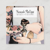 Coole Tätowiermädchen-Illustration Trendskript lil Quadratische Visitenkarte (Vorderseite)