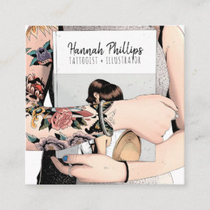 Coole Tätowiermädchen-Illustration, Trendskript we Quadratische Visitenkarte