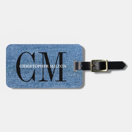 Coole Textur Jeans Black Bold Monogram Gepäckanhänger (Vorderseite horizontal)