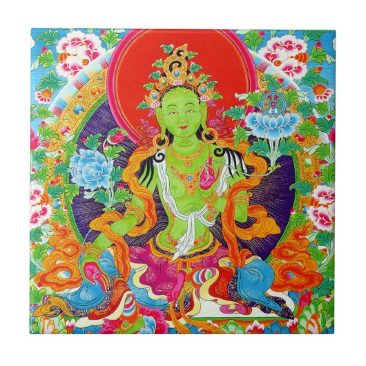 Coole Thangka grüne Tätowierung Fliese (Vorderseite)