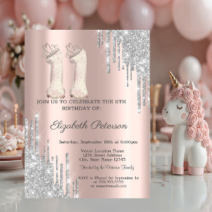 Coole Tiara Silber Tropfen Roségold 11. Geburtstag Einladung