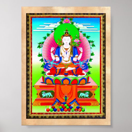 Coole tibetische Thangka Shadakshari Avalokiteshva Poster (Vorne)