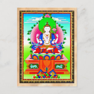 Coole tibetische Thangka Shadakshari Avalokiteshva Postkarte