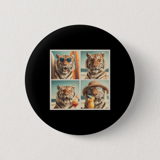 Coole Tiger Mit Sungles Tier Urlaub Strand Sommer Button (Vorderseite)