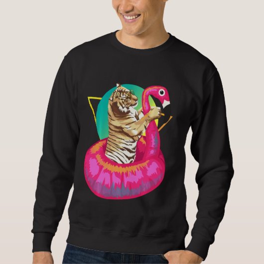 Coole Tigerabkühlung in schwimmendem Flamingo Sweatshirt (Vorderseite)