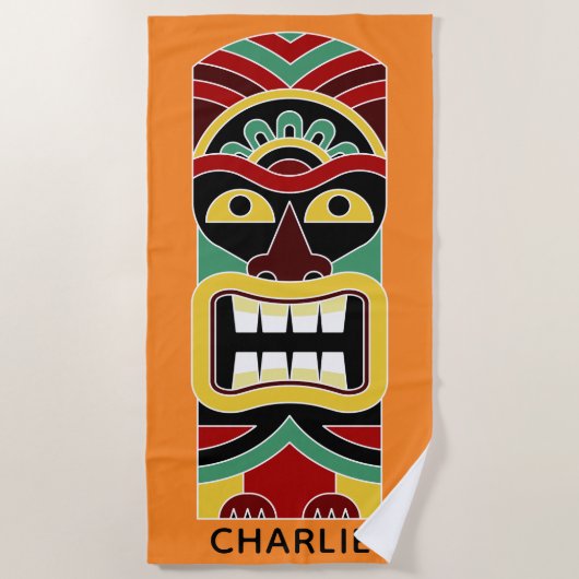 Coole Tiki Totem individuelle Name und Farbhandtuc Strandtuch (Vorderseite)