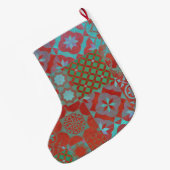 Coole, trendige ägäische Fliesen in Rot und Blau Großer Weihnachtsstrumpf (Rückseite (Hängend))