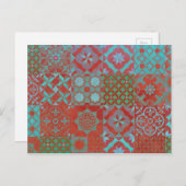 Coole, trendige ägäische Fliesen in Rot und Blau Postkarte (Vorne/Hinten)