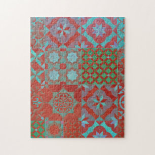 Coole, trendige ägäische Fliesen in Rot und Blau Puzzle