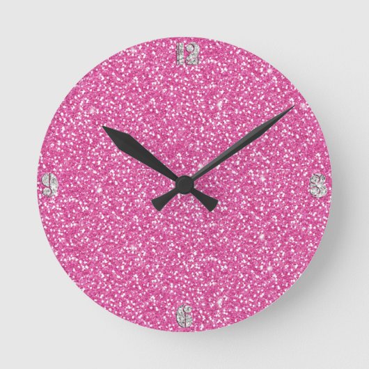 Coole trendige, lebendige Neon Hot-Pink-Imitate Gl Runde Wanduhr (Vorderseite)