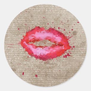 Coole trendige Vintage Aquarelllips Spritzer Runder Aufkleber
