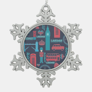 Coole trendige Vintage London Illustrationen Muste Schneeflocken Zinn-Ornament