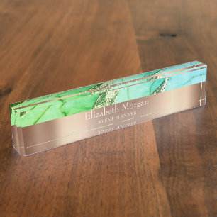 Coole Trendy Green Marble Rose Gold Namensplakette