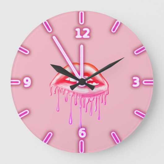 Coole Trendy Metallic Dripping Lips Große Wanduhr (Vorderseite)