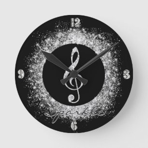 Coole trendy Music Treble Clef Glitzer Glitzern Runde Wanduhr