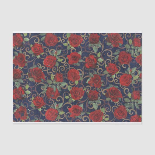 Coole Trippy-Glitch Damask Moderne Rote Rose Navy Seidenpapier (Vorderseite)
