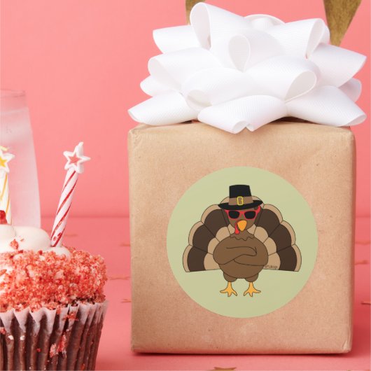 Coole Türkei mit Sonnenbrille Happy Thanksgiving Runder Aufkleber (Party)