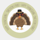Coole Türkei mit Sonnenbrille Happy Thanksgiving Runder Aufkleber (Vorderseite)