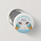 Coole Twins Ice Cream Boys Geburtstagspapier Platt Button (Vorne & Hinten)