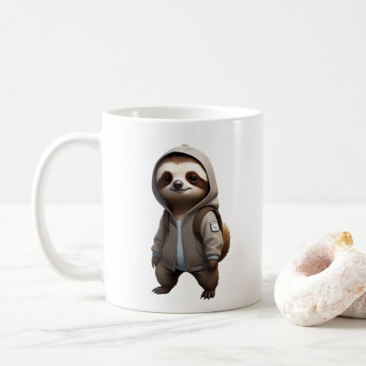 Coole und bezaubernde Sloth-Illustration Kaffeetasse (Mit Donut)