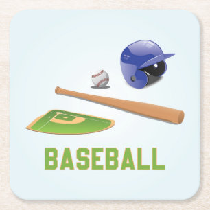 Coole und farbenfrohe Baseball-Sportelemente Rechteckiger Pappuntersetzer