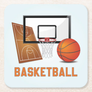 Coole und farbenfrohe Basketballsportelemente Rechteckiger Pappuntersetzer