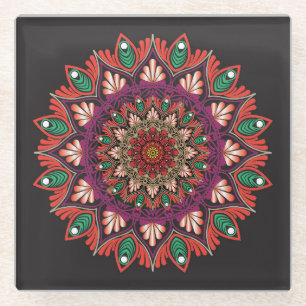 Coole und farbenfrohe Mandala-Blumenmuster Glasuntersetzer