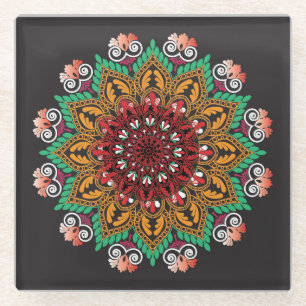 Coole und farbenfrohe Mandala-Blumenmuster Glasuntersetzer