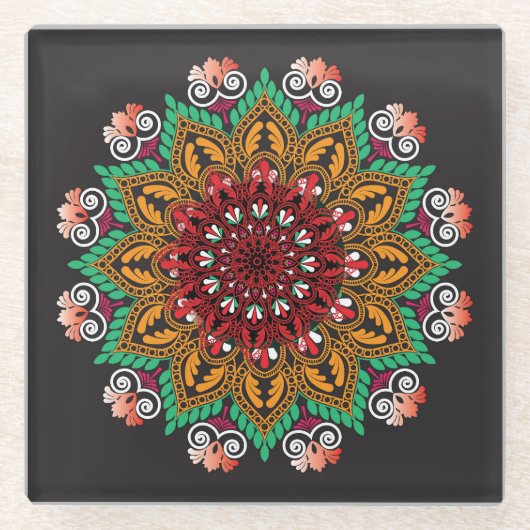 Coole und farbenfrohe Mandala-Blumenmuster Glasuntersetzer (Vorderseite)