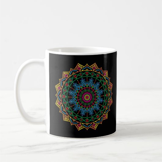 Coole und farbenfrohe Mandala-Blumenmuster Kaffeetasse (Links)