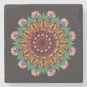 Coole und farbenfrohe Mandala-Blumenmuster Steinuntersetzer