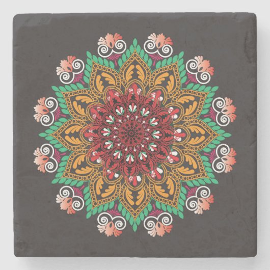 Coole und farbenfrohe Mandala-Blumenmuster Steinuntersetzer (Vorderseite)