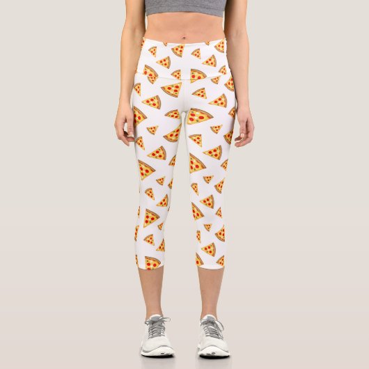 Coole und lustige Pizzaschnitte auf Weiß Capri Leggings (Vorderseite)