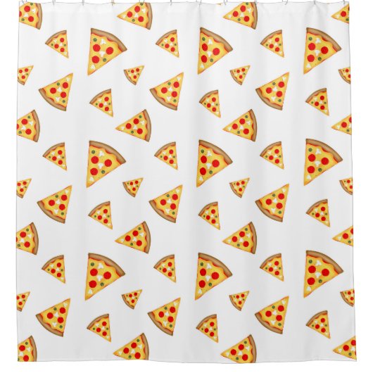 Coole und lustige Pizzaschnitte auf Weiß Duschvorhang (Vorderseite)