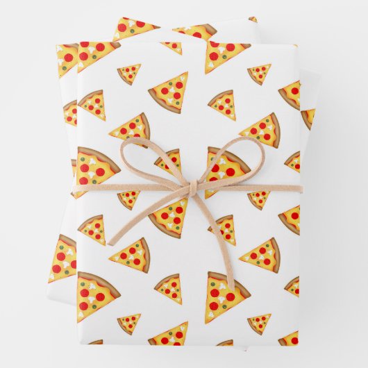 Coole und lustige Pizzaschnitte auf Weiß Geschenkpapier Set (Beispiel)
