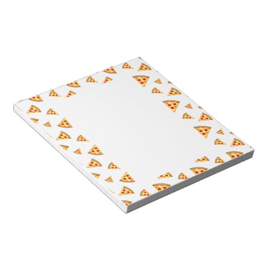 Coole und lustige Pizzaschnitte auf Weiß Notizblock (angewinkelt)