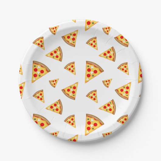 Coole und lustige Pizzaschnitte auf Weiß Pappteller (Vorderseite)